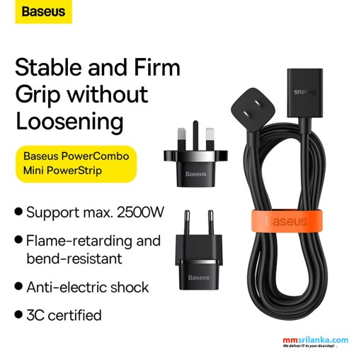 Baseus UK/EU Power Combo Mini PowerStrip 1AC with 1.0m power cord (Including EU and UK plug adapters)